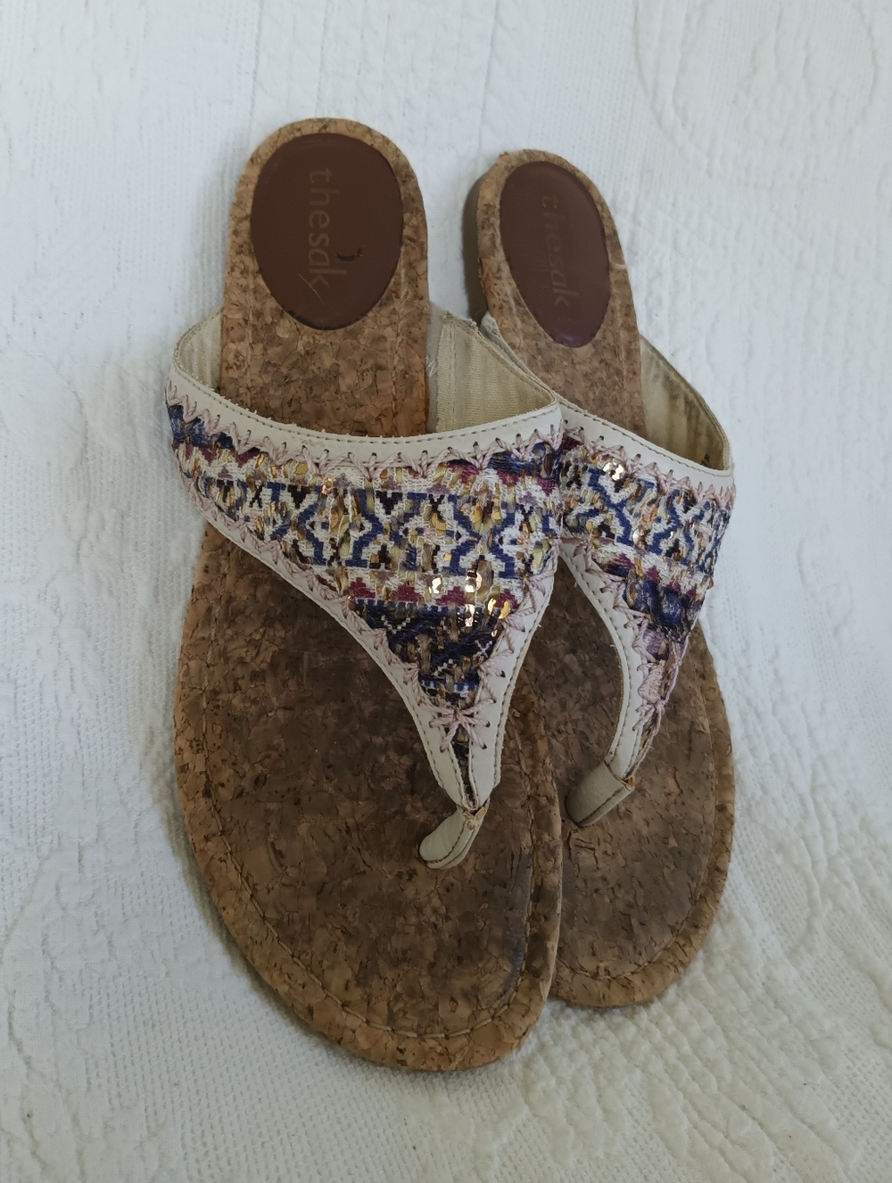 The Sak Embroidered Cork Thong Sandals Boho Hippy Beach Summer Festival Flats 9 - Picture 3 of 9